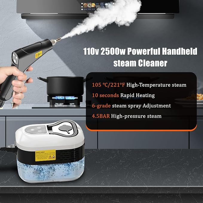 High Pressure Steam Cleaner, 2500W Portable High Temp Bathroom Power Steamer - Image 2