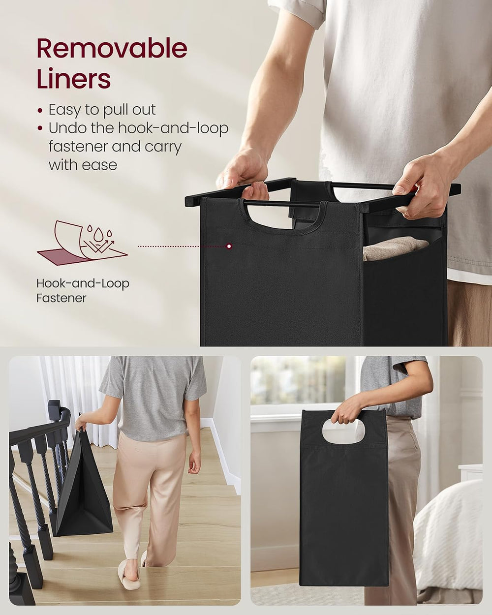 VASAGLE Laundry Hamper with Shelf, 2 Pull-Out Bags, 2 x 12.1 Gallons (46 L)