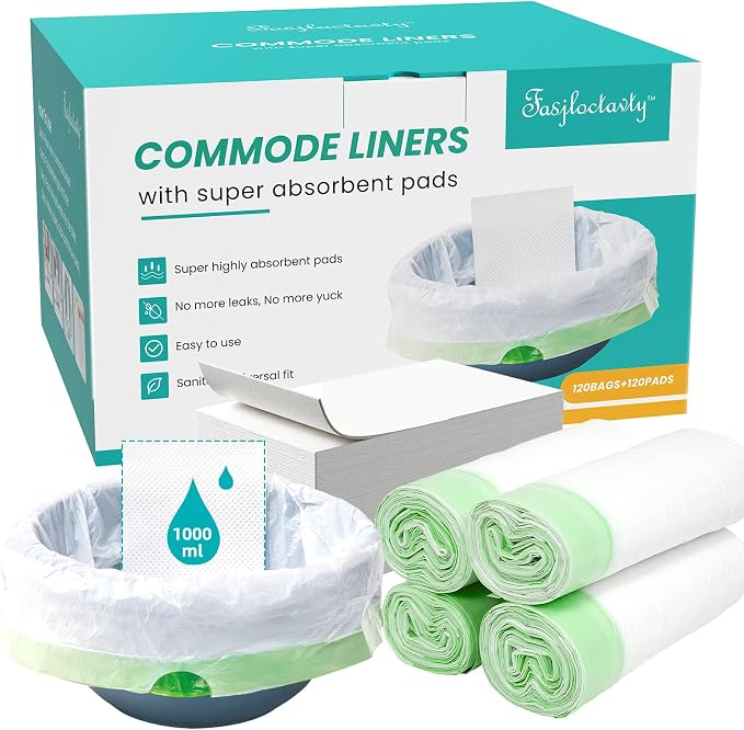 120 Pack Commode Liners with Super Absorbent Pads, Disposable Leakproof Bedside by Fasjloctavty