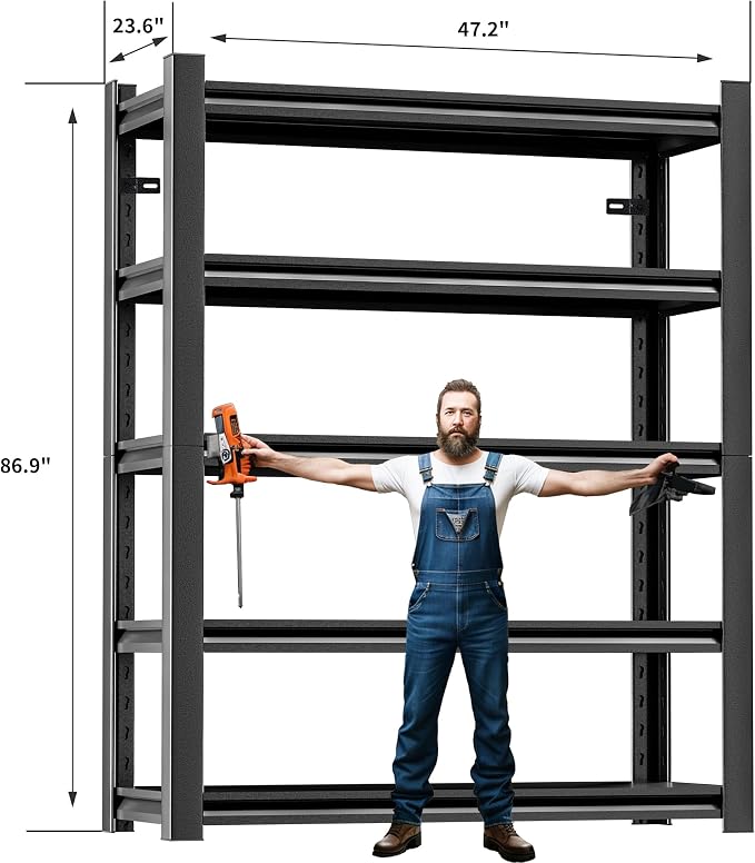 2 Pieces Garage Shelving, Heavy Duty Sturdy Steel Thickened Metal Shelves - Image 2
