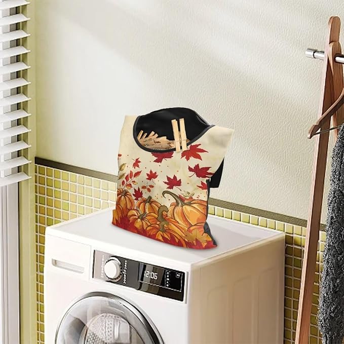 Maple Leaf Clothespin Bag Thanksgiving Pumpkin Hanging Storage Organizer - Image 3