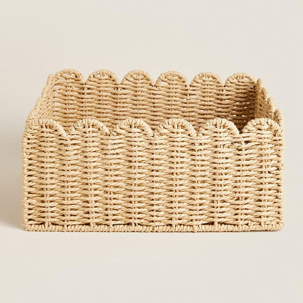 Scalloped Basket, Wicker Baskets for Storage, Hand Woven shelf Baskets, Seagr...