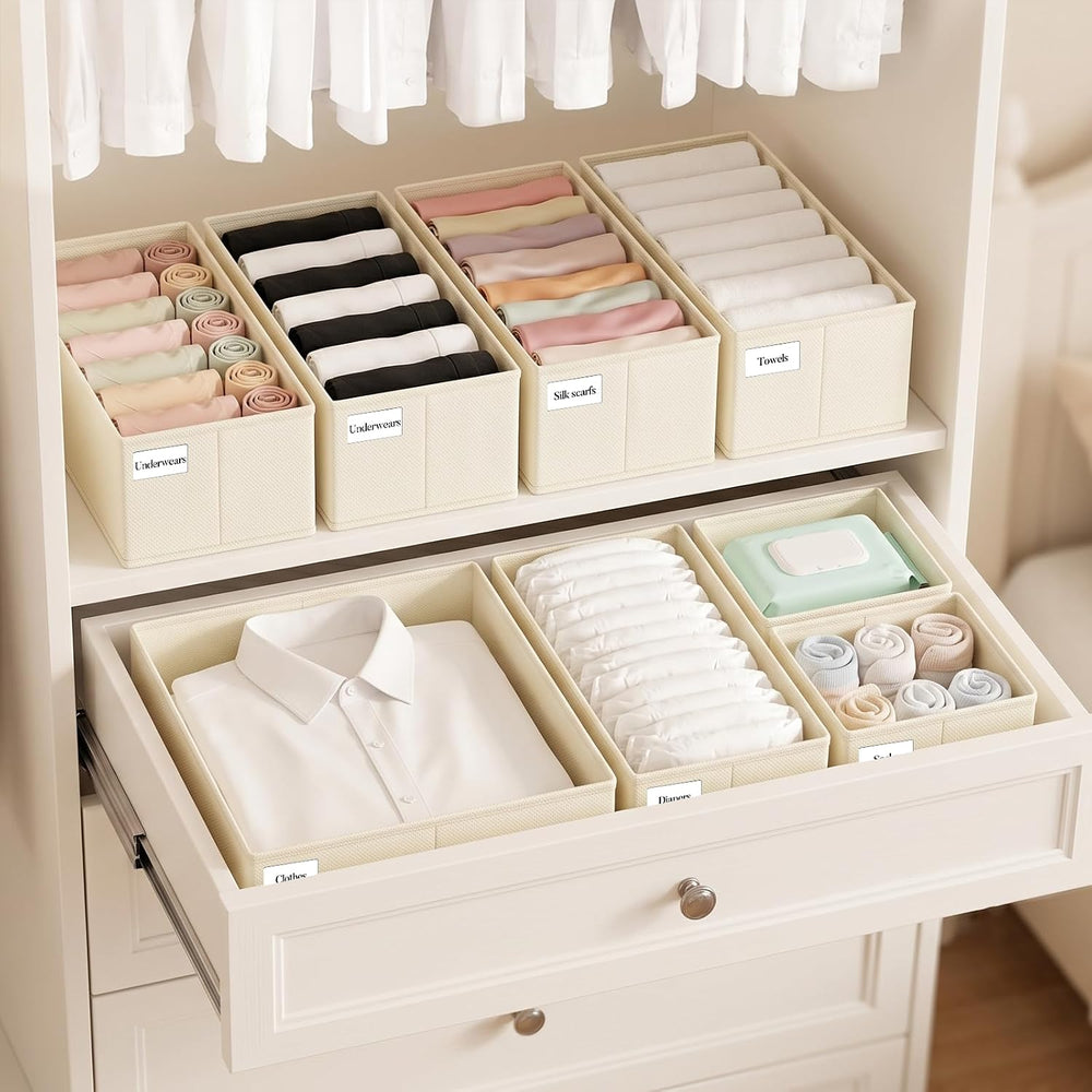 Drawer Organizer Storage for Clothes, Socks, 21 Pack, Beige