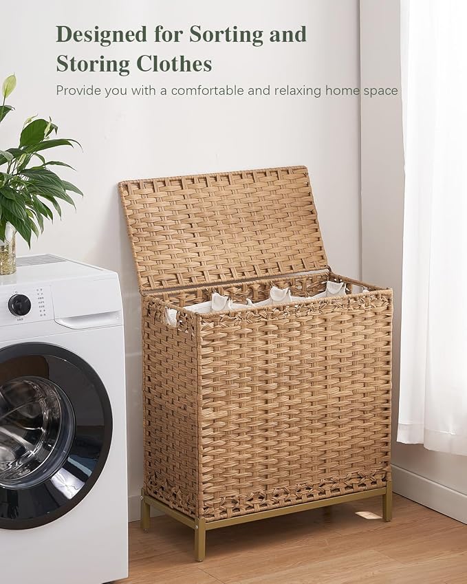 Laundry Hamper with Lid 132 L, Clothes Hamper with Lid, Handwoven Rattan - Image 6