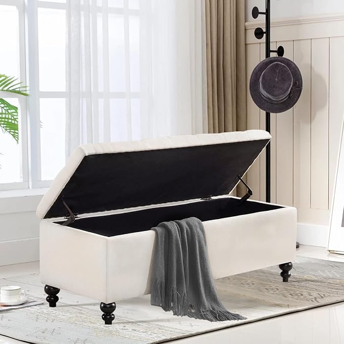Storage Ottoman 50.2 Inches Upholstered Fabric Storage Ottoman Bench，Button - Image 3