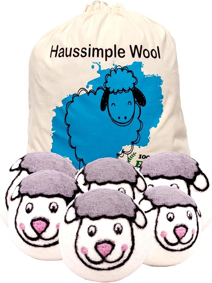 Wool Dryer Balls Organic Felt 6 Pack Laundry Fabric Softener, Extra Large by HAUSSIMPLE