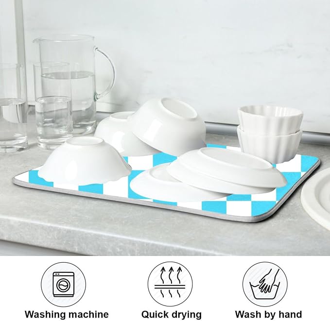 Turquoise Chessboard Dish Drying Mat - Image 7
