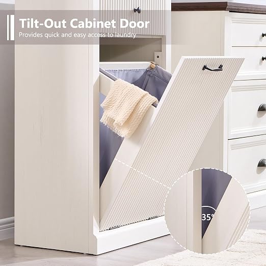 Modern Tilt-Out Trash Can Cabinet, 10 Gallon Fluted Laundry Hamper Cabinet - Image 7
