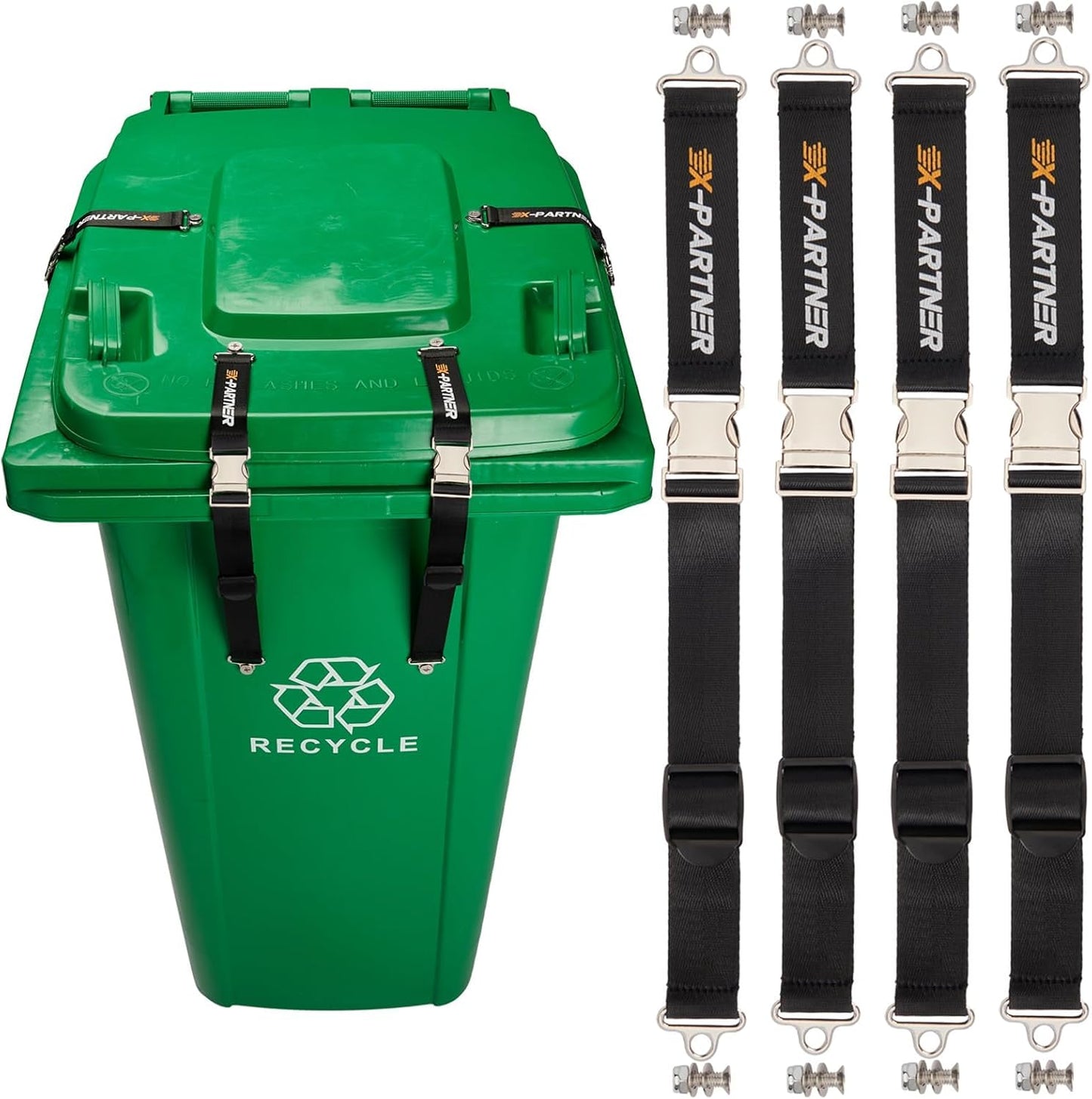 4PCS Heavy-Duty Bear Proof Trash Can Locks - Animal-Proof Garbage Can Lid Straps for 28-96 Gallon Outdoor Bins, Secure Locking Buckle Against Raccoons & Wildlife - Black