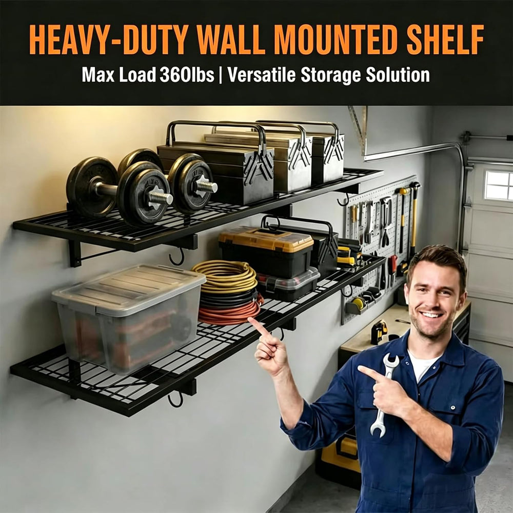 2-Pack Garage Wall Shelving, 46" × 12" Wall Mounted Floating Shelf,...