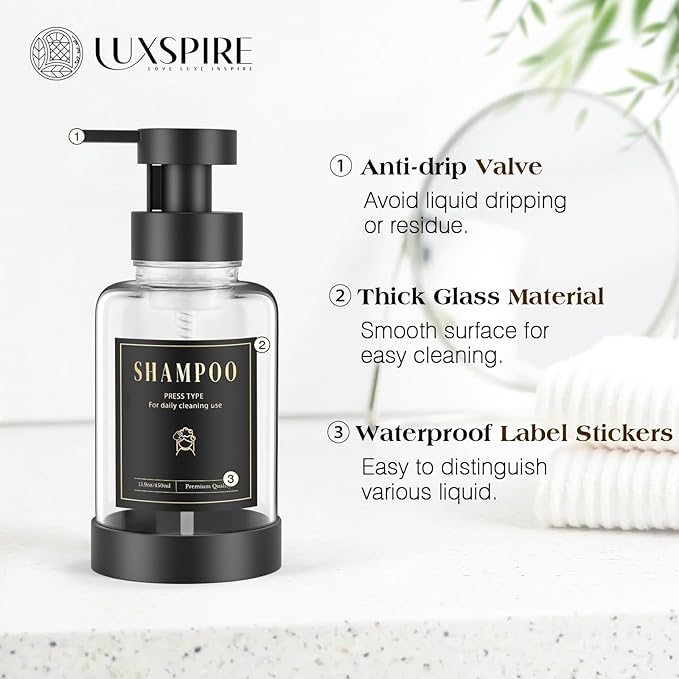 Luxspire Foaming Soap Dispenser, Glass Foam Pump Soap Dispenser, Non-Slip Hand - Image 3