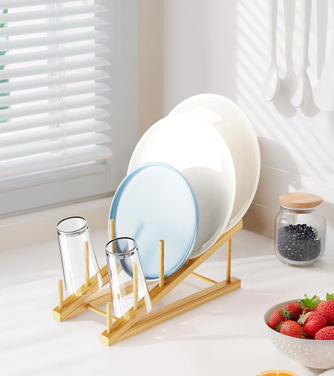 2-Pack Bamboo Dish Drying Rack, 5 Slots Kitchen Organizer Craft Show Display - Image 3