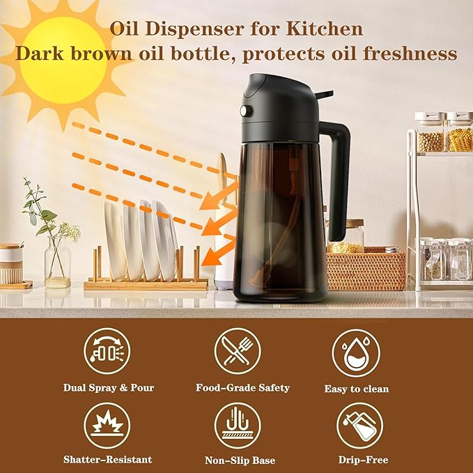 2-in-1 Glass Oil Dispenser & Sprayer - 16oz/470ml Leakproof Bottle - Image 4