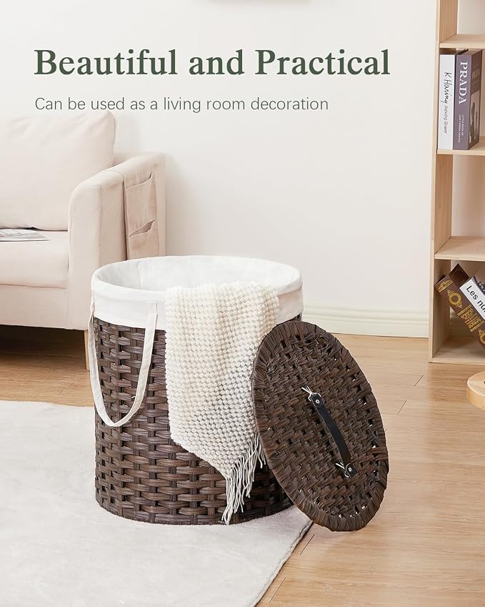 Laundry Hamper with Lid Wicker Laundry Hamper Round 26.5 Gal Laundry Basket - Image 7