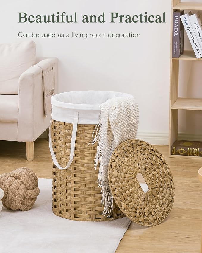 Laundry Hamper with Lid Laundry Basket with Lid 19.0 Gal Round Wicker Laundry