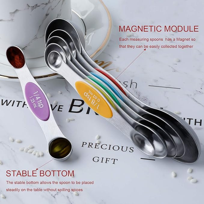 Magnetic Measuring Spoons Set Stainless Steel Stackable Dual Sided Teaspoons - Image 5