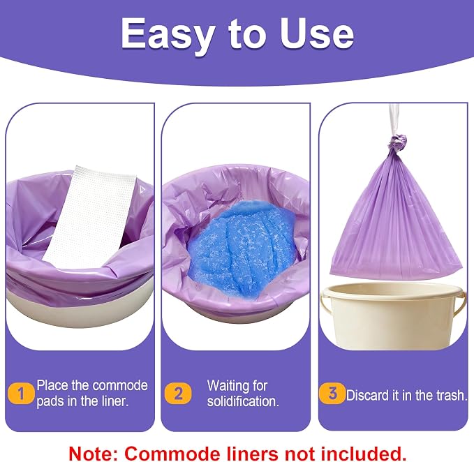 100 Commode Absorbent Pads for Bedside Commode Liners, Disposable Commode - Image 3