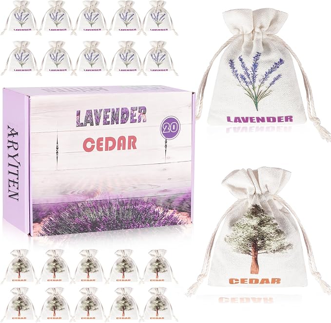20 Pack Cedar Chips and Natural Dried Lavender Sachets Bags by Aryiten