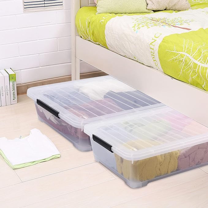 40 Quart Clear Plastic Underbed Storage Container, Wheeled Latching Storage Box - Image 4
