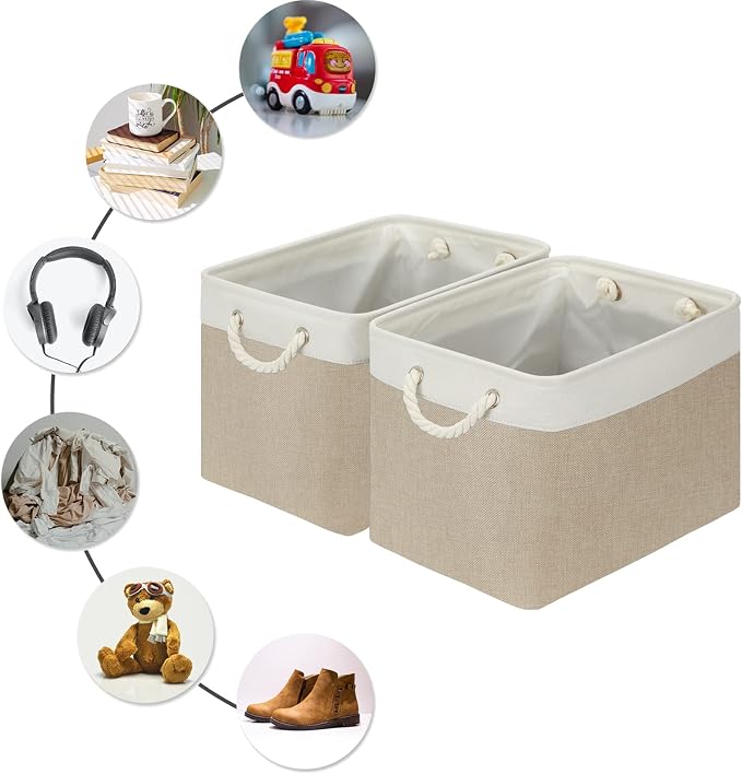 DULLEMELO Storage Baskets Large 16"x12"x12" Tall Rectangular Baskets Fabric - Image 7