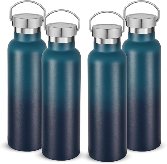 Neihepal 20 oz Insulated Water Bottles Bulk 4 Pack, Stainless Steel Double Wall by Neihepal