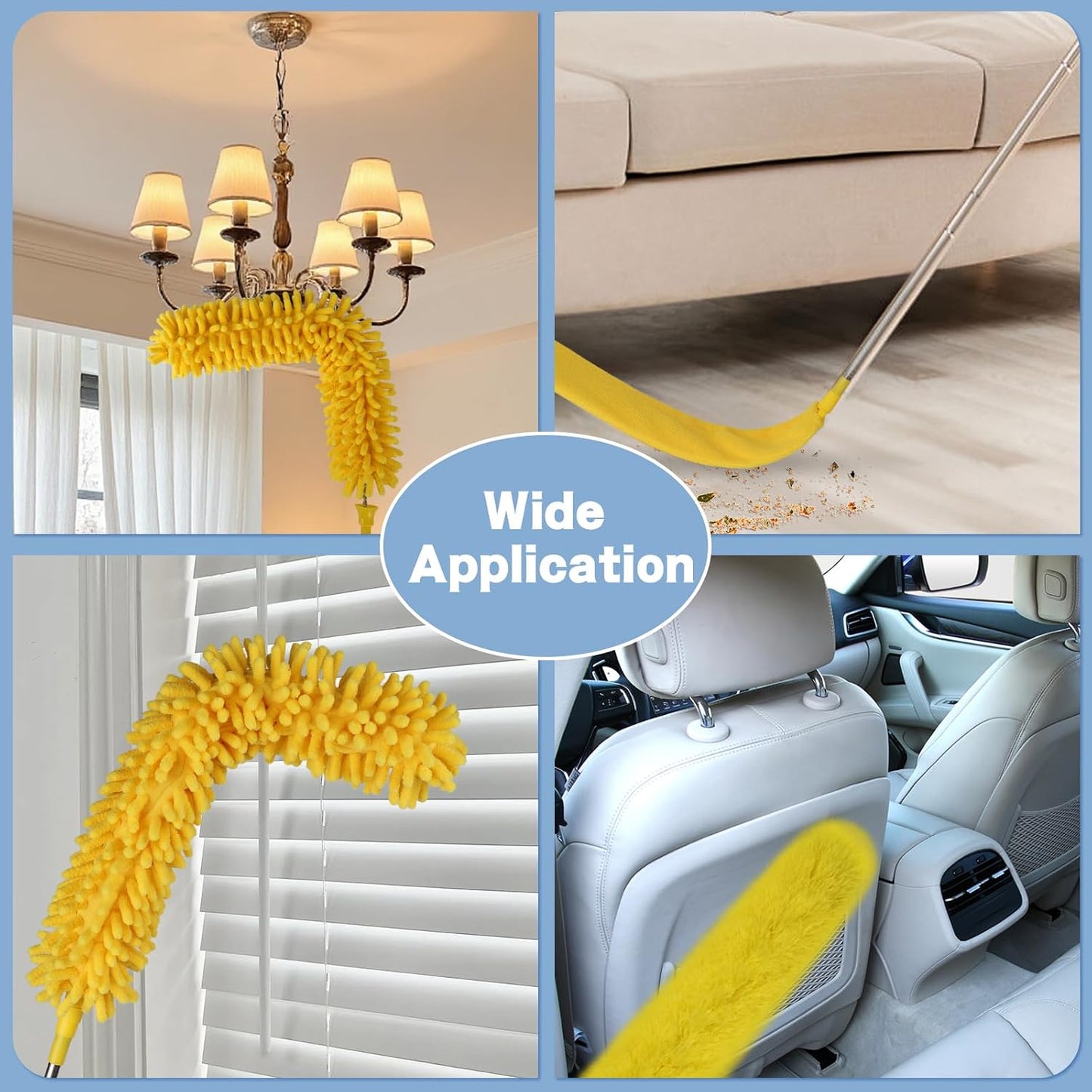 Dymoll Cobweb Duster with Extension Pole, 110" Microfiber Feather Duster Kit with Bendable Washable Heads, Spider Web Brush, Dusters for Cleaning Ceiling Fan, High Ceiling, Blinds, Furniture,2Pcs