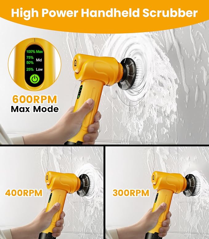 qimedo 5000mAh Battery Electric Spin Scrubber Q4, Handheld Scrubber - Image 4