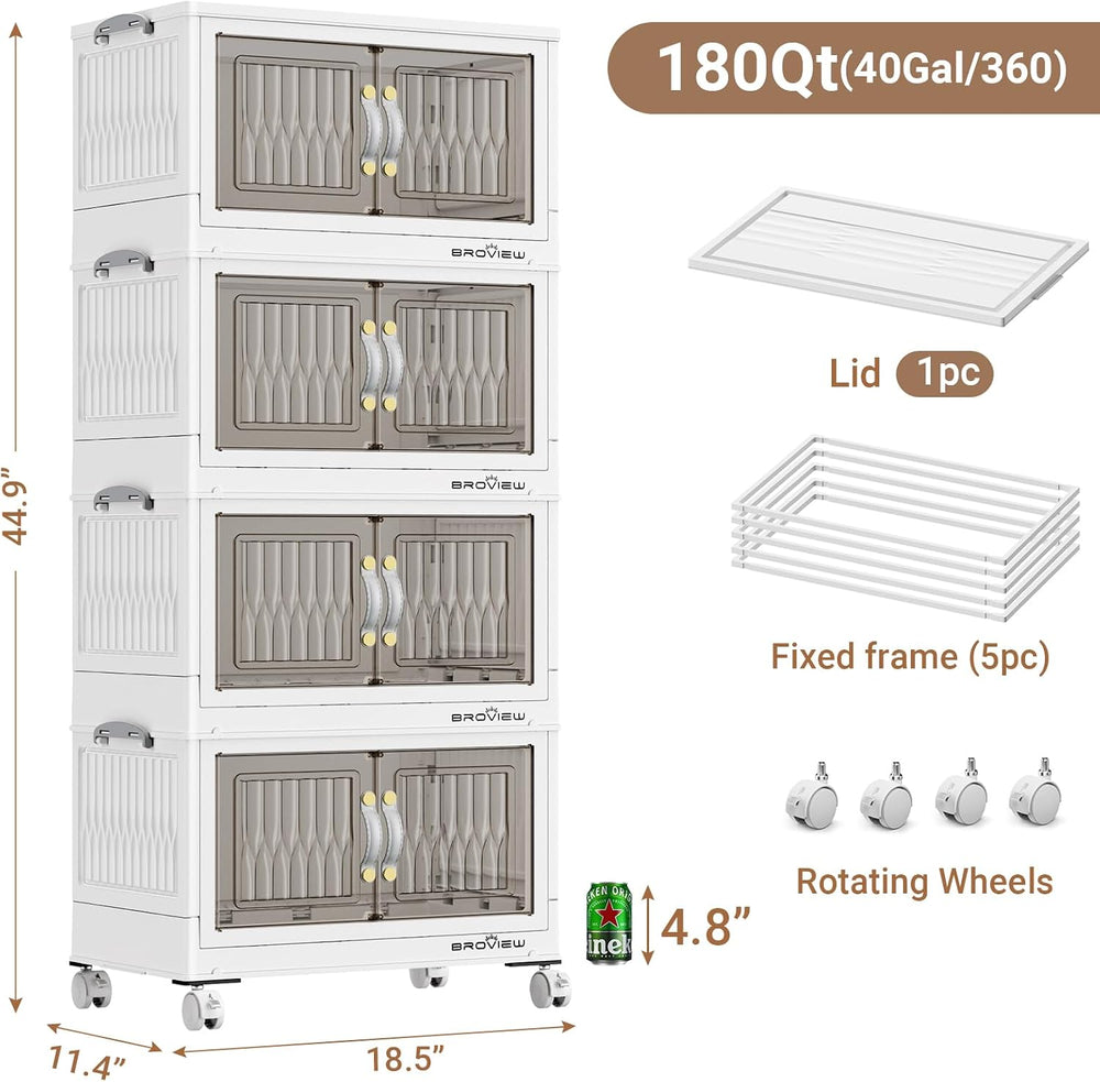 BROVIEW 180Qt Stackable Storage Bins with Lid for Home Dorm, 4Pack White