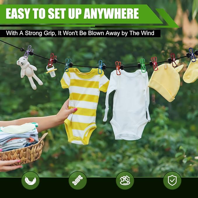 2 Pack Camping Clothesline Portable 12 Clothespins, Camping Accessories Travel - Image 5