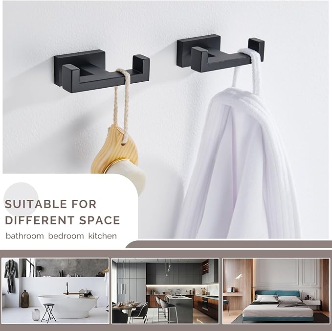 Angle Simple Bathroom Towel Hooks, Stainless Steel Shower Double Robe Coat Hooks - Image 3