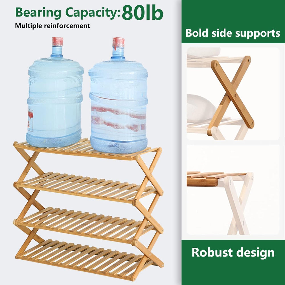 4 Tier Bamboo Shoe Rack,Portable Folding Shoe Storage Rack,Without Installati...