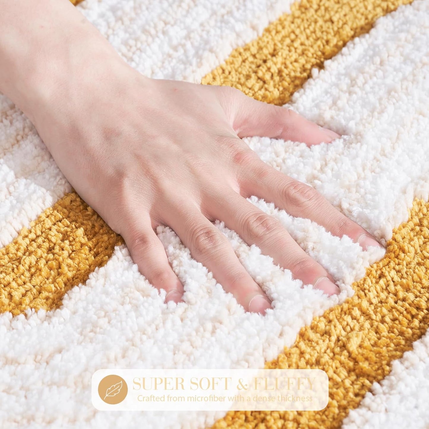 Unique Boho Bathroom Rugs, Cute Bath Mat with Funky Design, Fun Bohemian Decor for Bathroom Bedroom, Machine Washable Soft Non-Slip Bath Rug, 30" X 20", Mustard Yellow