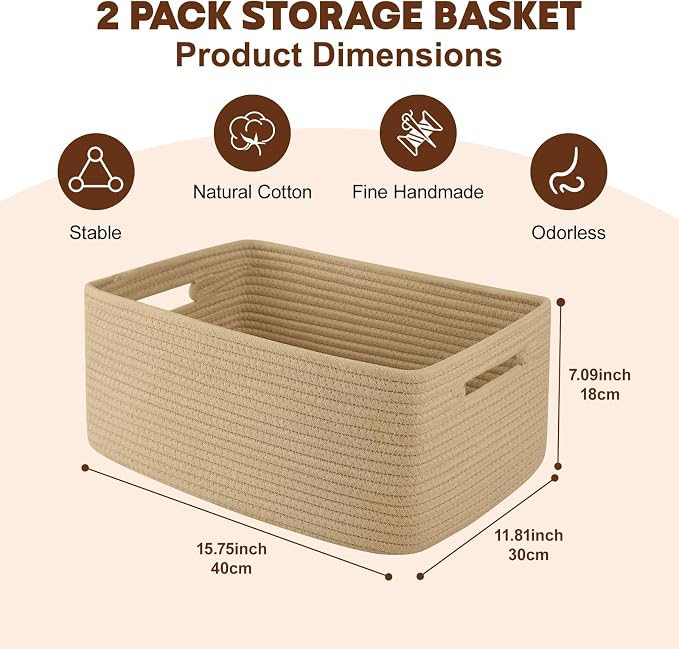 OIAHOMY Storage Basket for Shelves, Closet Cube Storage Bins Baskets for - Image 2