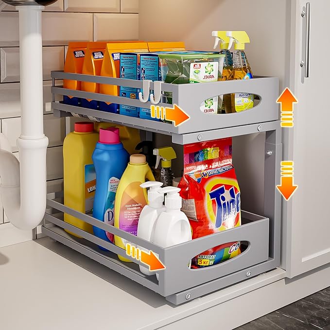 Under Sink Organizer, 2 Tier Under Sink Organizers and Storage, Adjustable by MIXESHOP