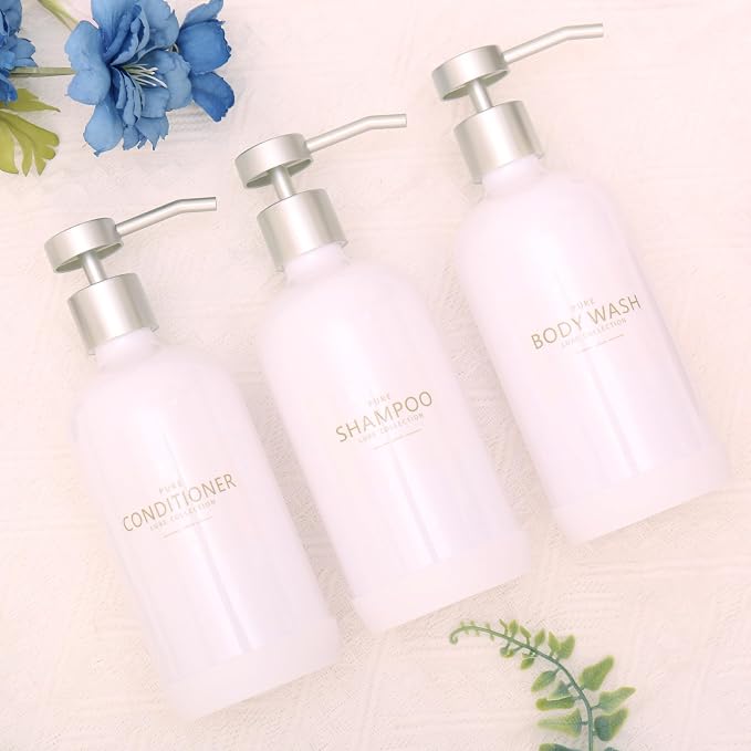 Shampoo and Conditioner Dispenser Set of 3, Refillable 21oz Shampoo Bottles - Image 5