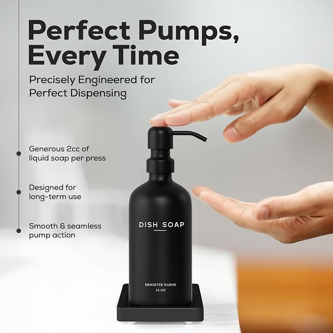 Black Glass Hand and Dish Soap Dispenser Set by Brighter Barns - Image 4