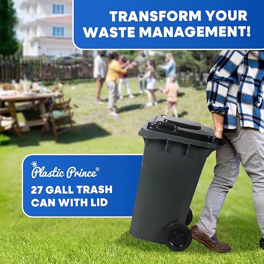 27 Gallon Trash Can with Wheels Plastic Rollout Outdoor Trash Can with Lid - Image 9