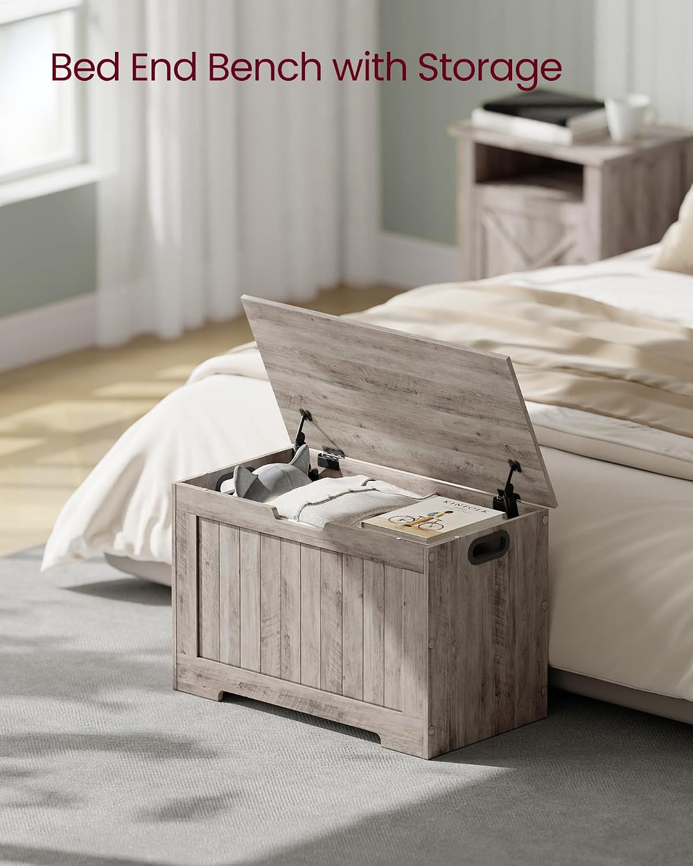 VASAGLE Storage Chest, 29.9 Inches Width Bench with 2 Safety Hinges