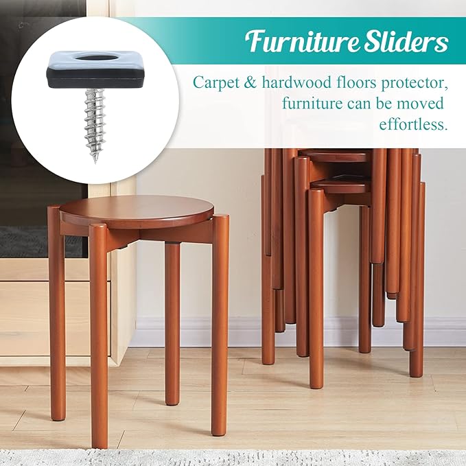 24pcs 1" Screw on Furniture Sliders, Teflon Chair Leg Slides, Square Furniture - Image 7