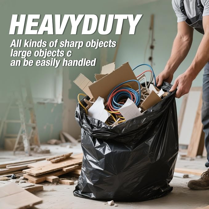 Heavy Duty Contractor Trash Bags 55-60 Gallon, 1.5Mil Extra Thick, Strong Black - Image 4