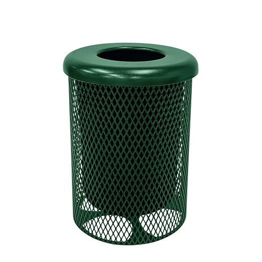 COATEDOUTDOORFURNITURE RFT-GRN Heavy Duty 32 Gallon Round Trash Receptacle by CoatedOutdoorFurniture
