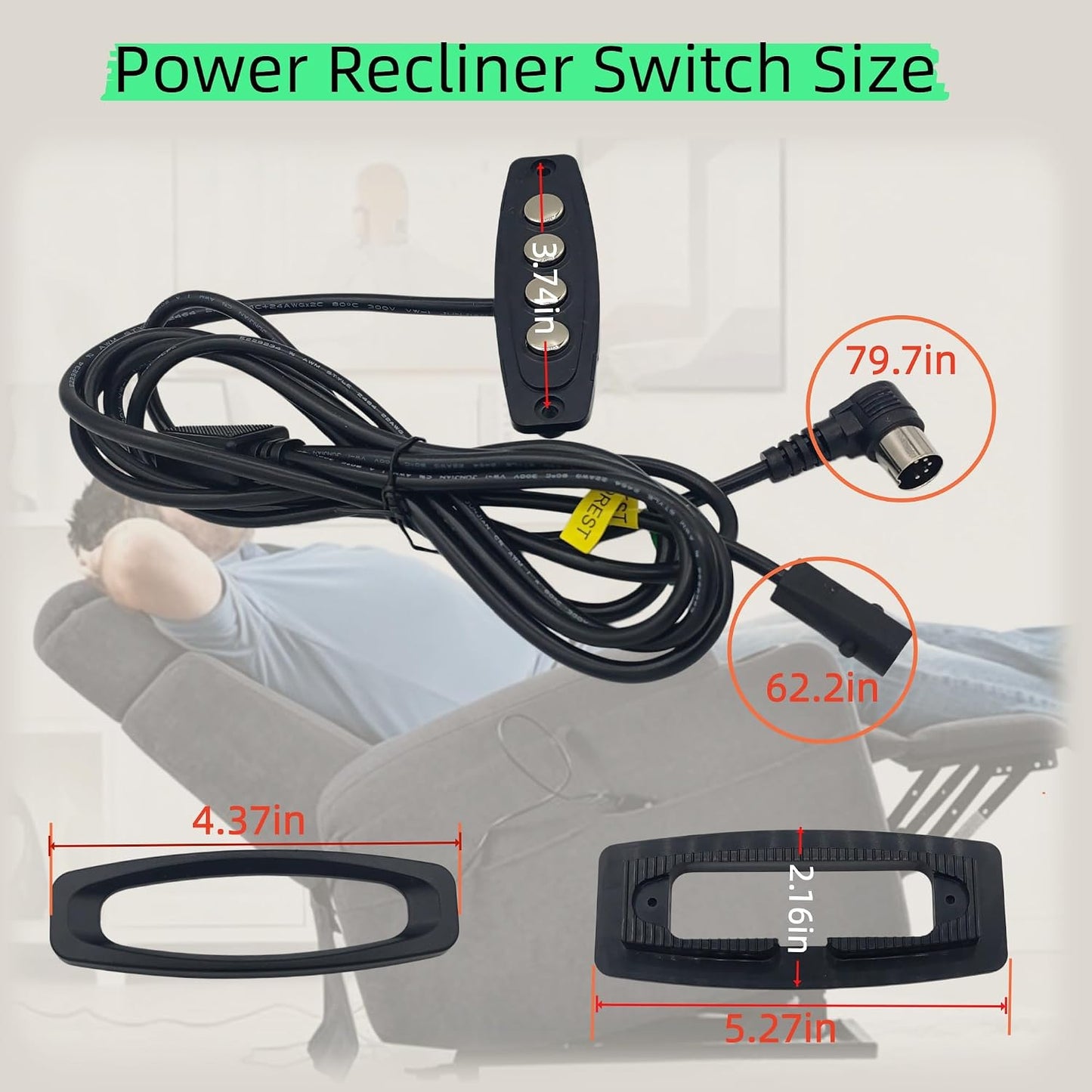 WPS4C10073 Power Recliner Controller, 4-Button Lift Chair Hand Control Replacement with 5+2 Pin Connector, Compatible with 23300195X000(B) 23300235X000 DK.08.07.110 141600640