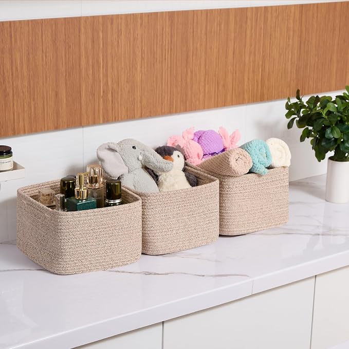Small Organizing Baskets for Cubes Shelf, 9.7x9.7x7.1 Inch Rope Woven Storage - Image 6