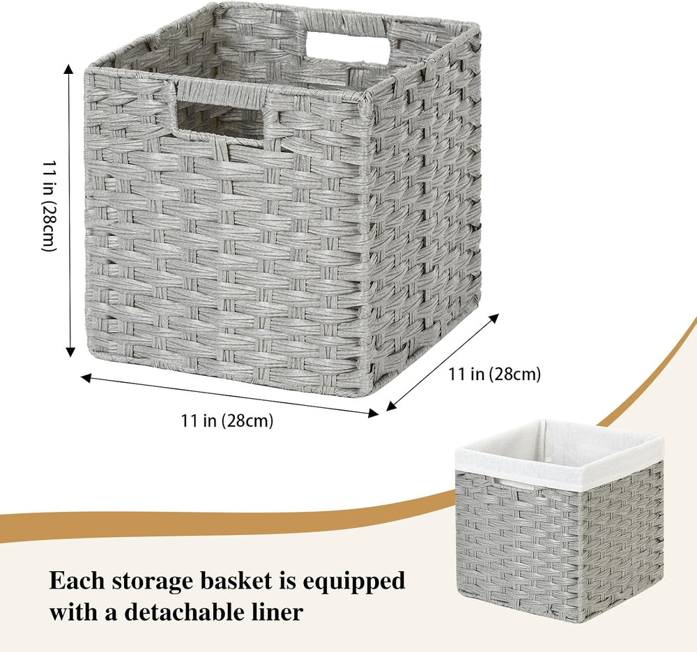 DULLEMELO Wicker Baskets With Liner Set of 4, 11x11x11 Inch Collapsible Stora...