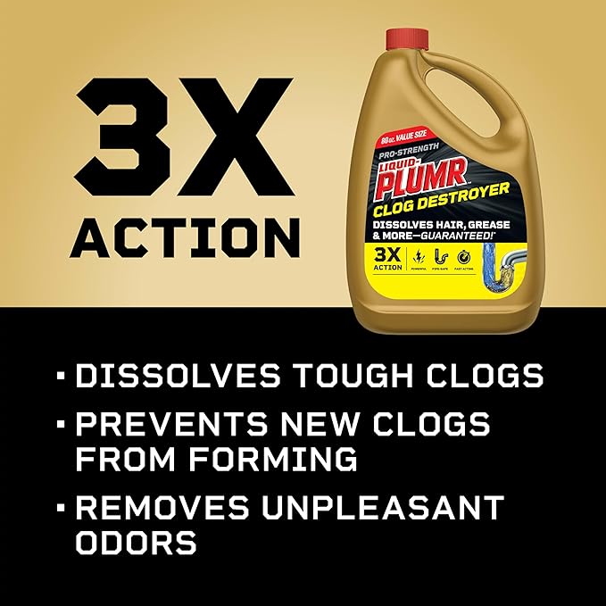 Liquid-Plumr Pro-Strength Clog Destroyer, Liquid Drain Cleaner, 80 Fluid Ounces - Image 4