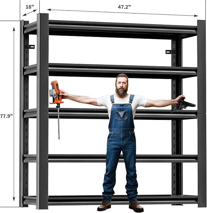 78" H 47.2" Wide Garage Shelving, Thickened Heavy Duty Metal Adjustable Shelves - Image 2