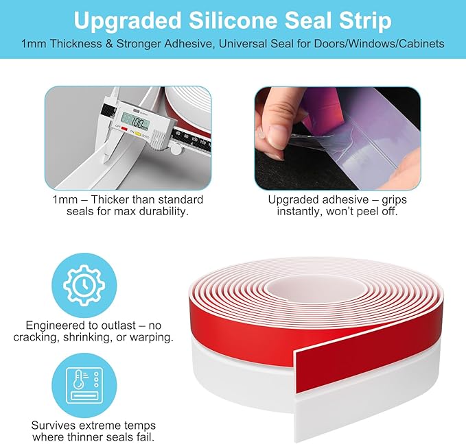Heavy-Duty 20 ft x 2 in Weather Stripping, Door Draft Stopper Silicone Seal - Image 3