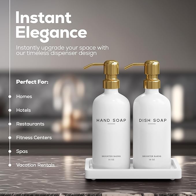 Luxury Glass Hand and Dish Soap Dispenser Set by Brighter Barns - Image 2