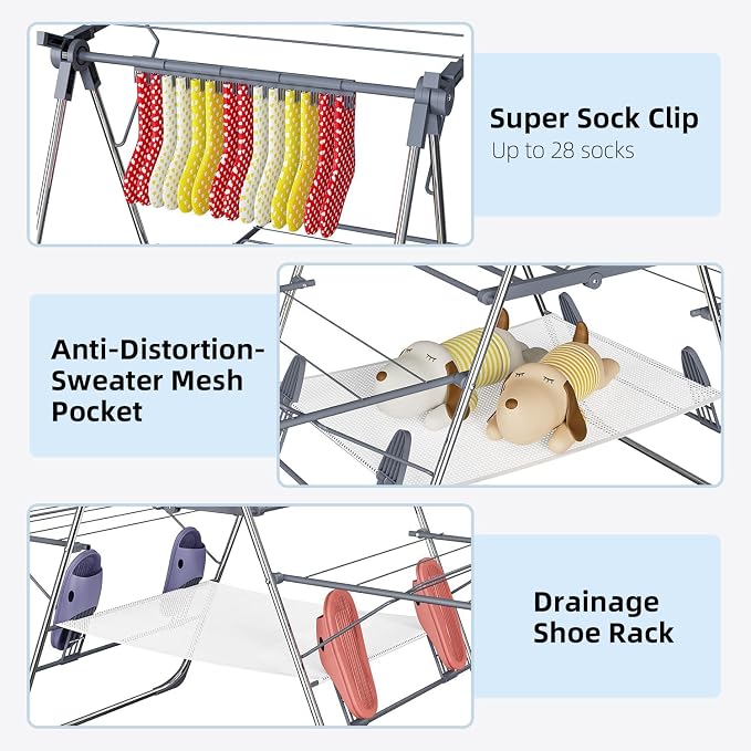 Clothes Drying Rack, Foldable 2-Level Laundry Racks - Image 7