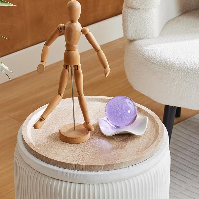 Round Ottoman with Storage Set of 2-Upholstered Velvet Vanity Stool